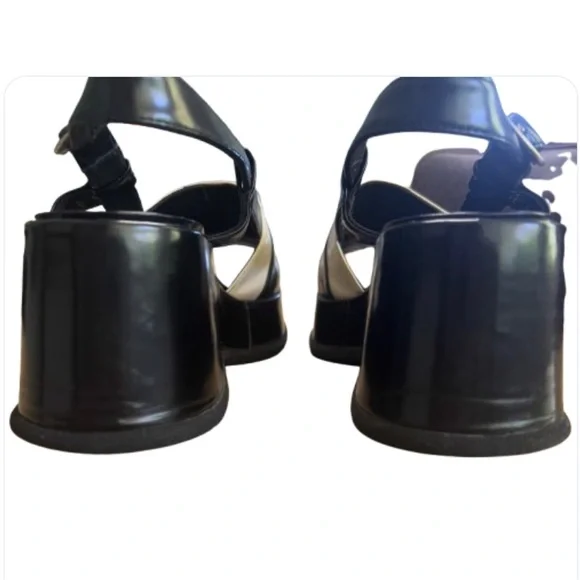 Atelier Voisin Paris Platform Sandals Black Shoes Leather Stripes Ankle Buckle 9 - Picture 3 of 15